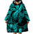 Personalised Polynesian Wearable Blanket Hoodie Tribal Honu Turtle with Hibiscus Turquoise Version LT14 - Polynesian Pride