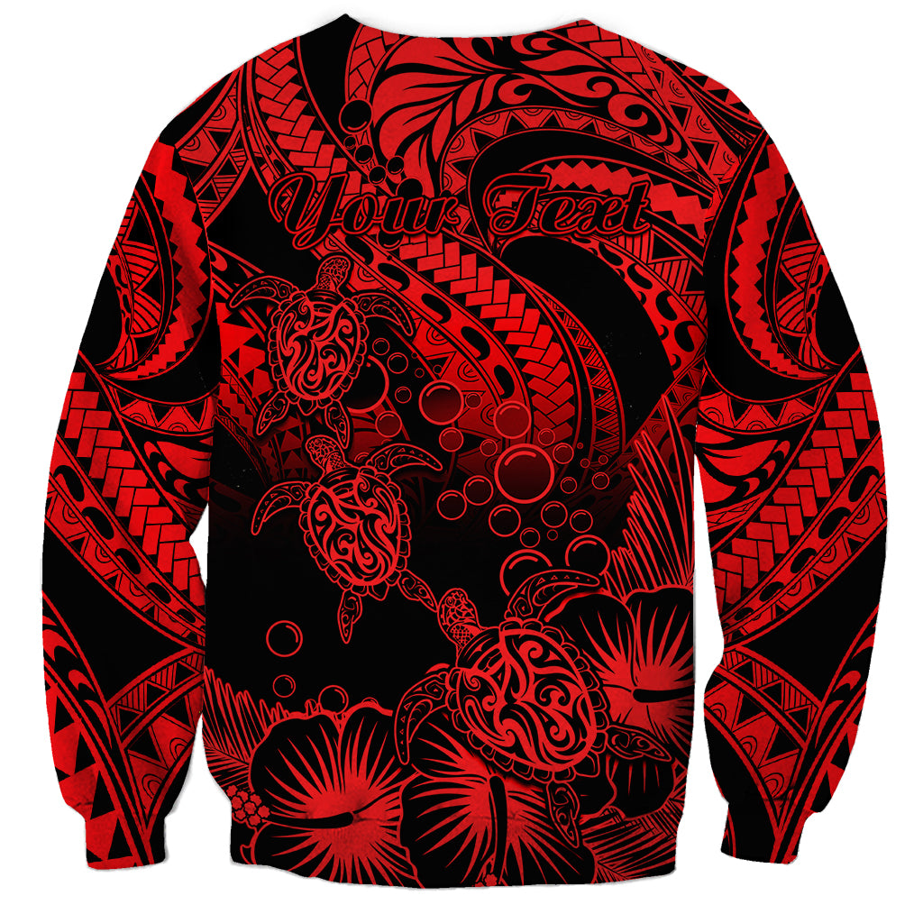 Personalised Polynesian Sweatshirt Tribal Honu Turtle with Hibiscus Red Version LT14 - Polynesian Pride