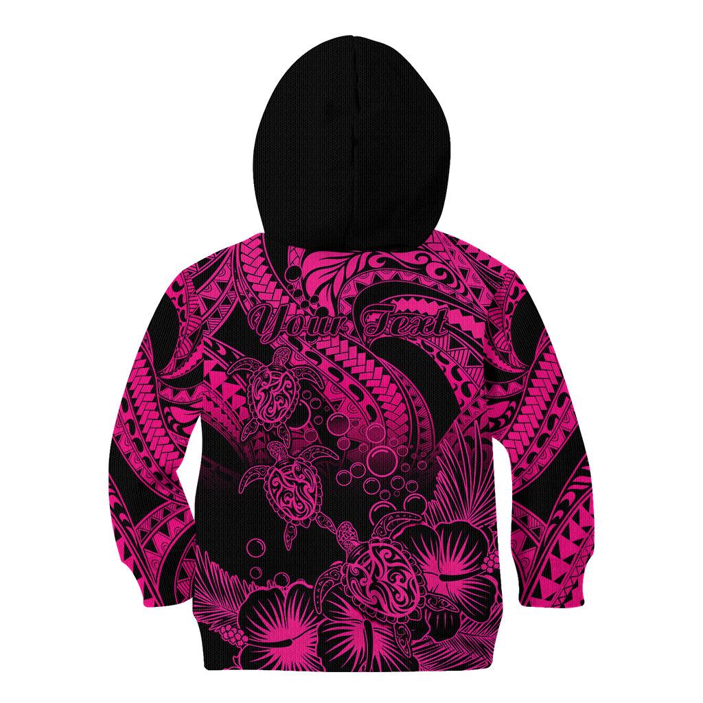 Personalised Polynesian Kid Hoodie Tribal Honu Turtle with Hibiscus Pink Version LT14 - Polynesian Pride