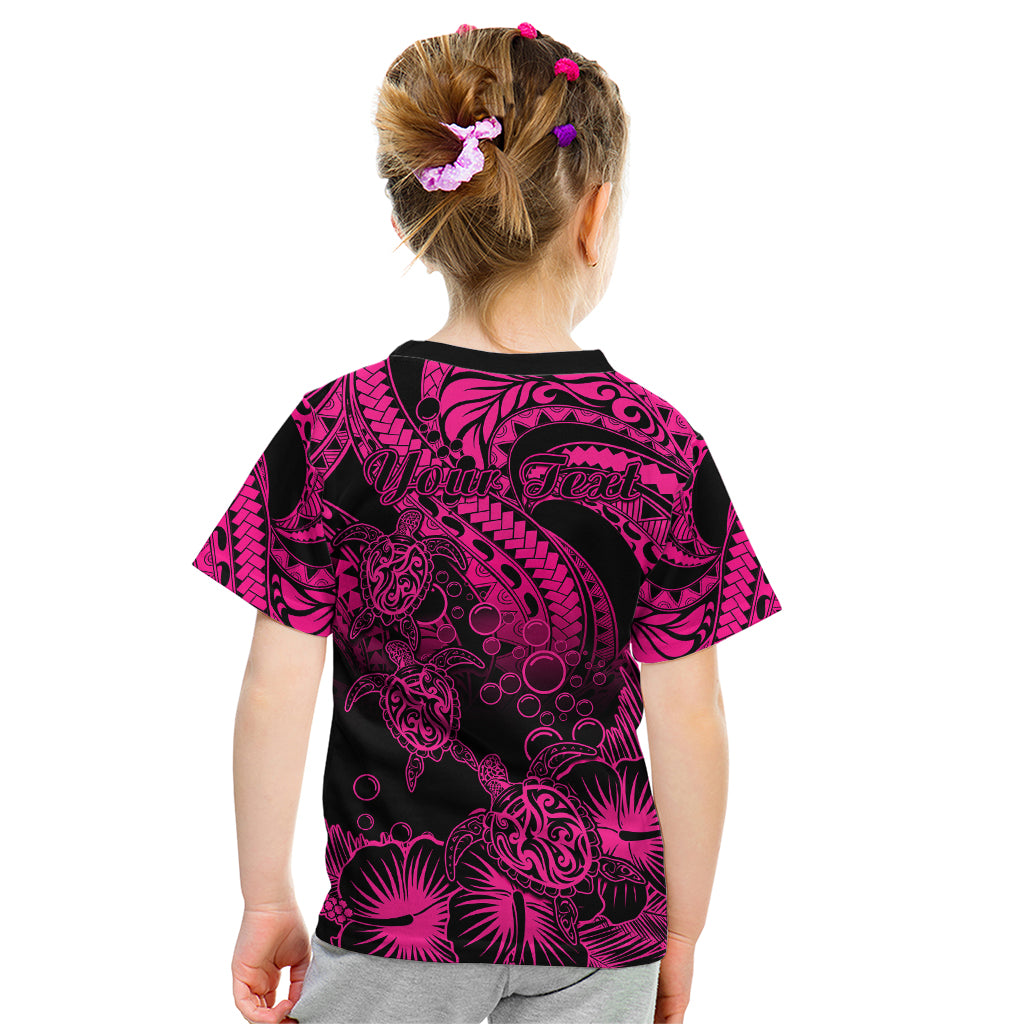 Personalised Polynesian Kid T Shirt Tribal Honu Turtle with Hibiscus Pink Version LT14 - Polynesian Pride