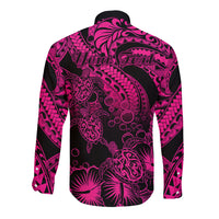 Personalised Polynesian Long Sleeve Button Shirt Tribal Honu Turtle with Hibiscus Pink Version LT14 - Polynesian Pride