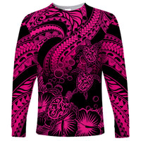 Personalised Polynesian Long Sleeve Shirt Tribal Honu Turtle with Hibiscus Pink Version LT14 Unisex Pink - Polynesian Pride