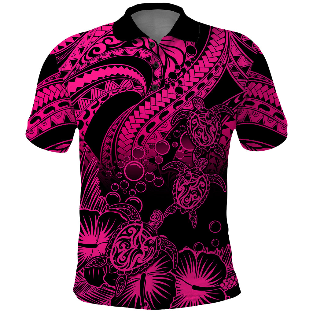 Custom Polynesian Polo Shirt Tribal Honu Turtle with Hibiscus Pink Version LT14 Pink - Polynesian Pride