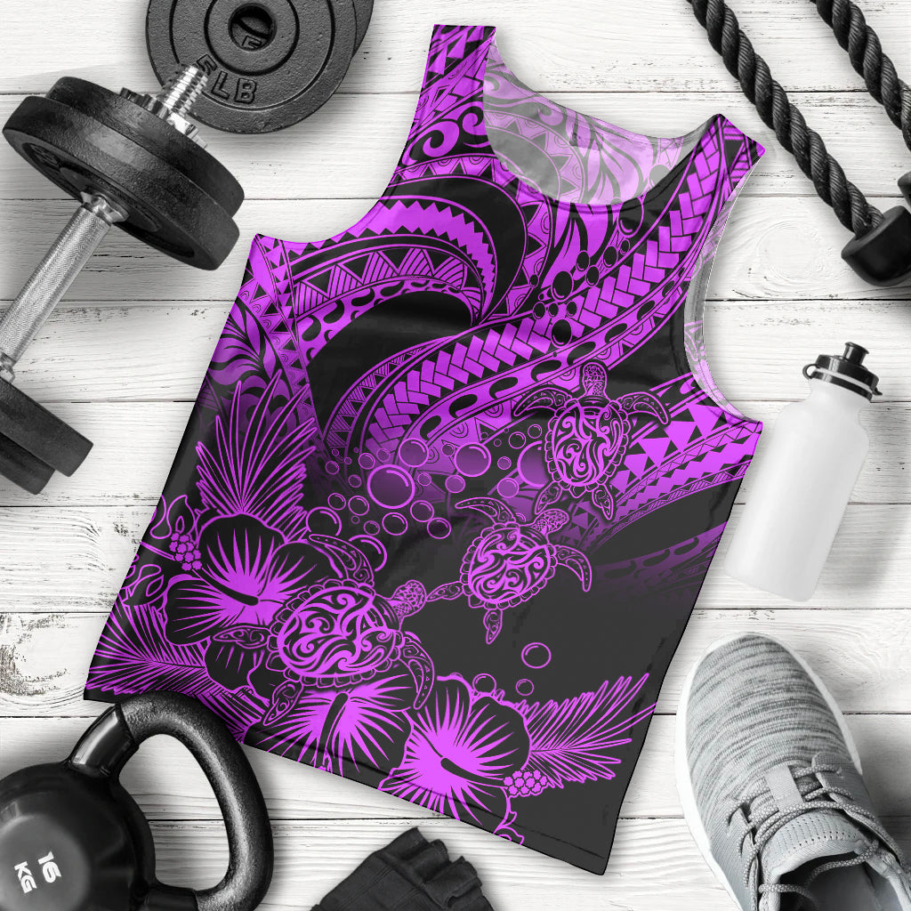 Personalised Polynesian Men Tank Top Tribal Honu Turtle with Hibiscus Purple Version LT14 Purple - Polynesian Pride