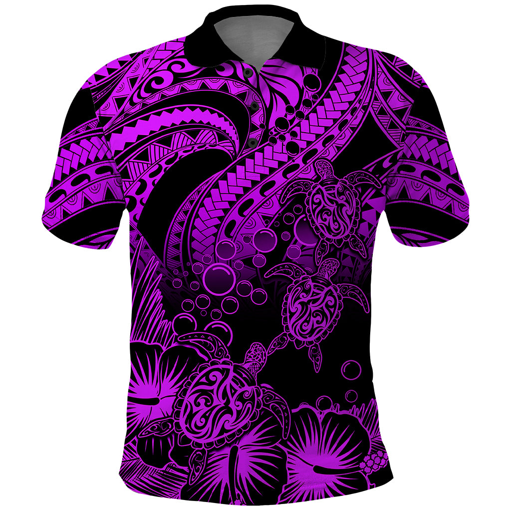 Custom Polynesian Polo Shirt Tribal Honu Turtle with Hibiscus Purple Version LT14 Purple - Polynesian Pride