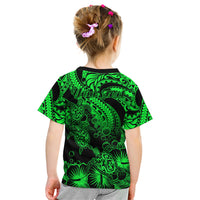 Personalised Polynesian Kid T Shirt Tribal Honu Turtle with Hibiscus Green Version LT14 - Polynesian Pride