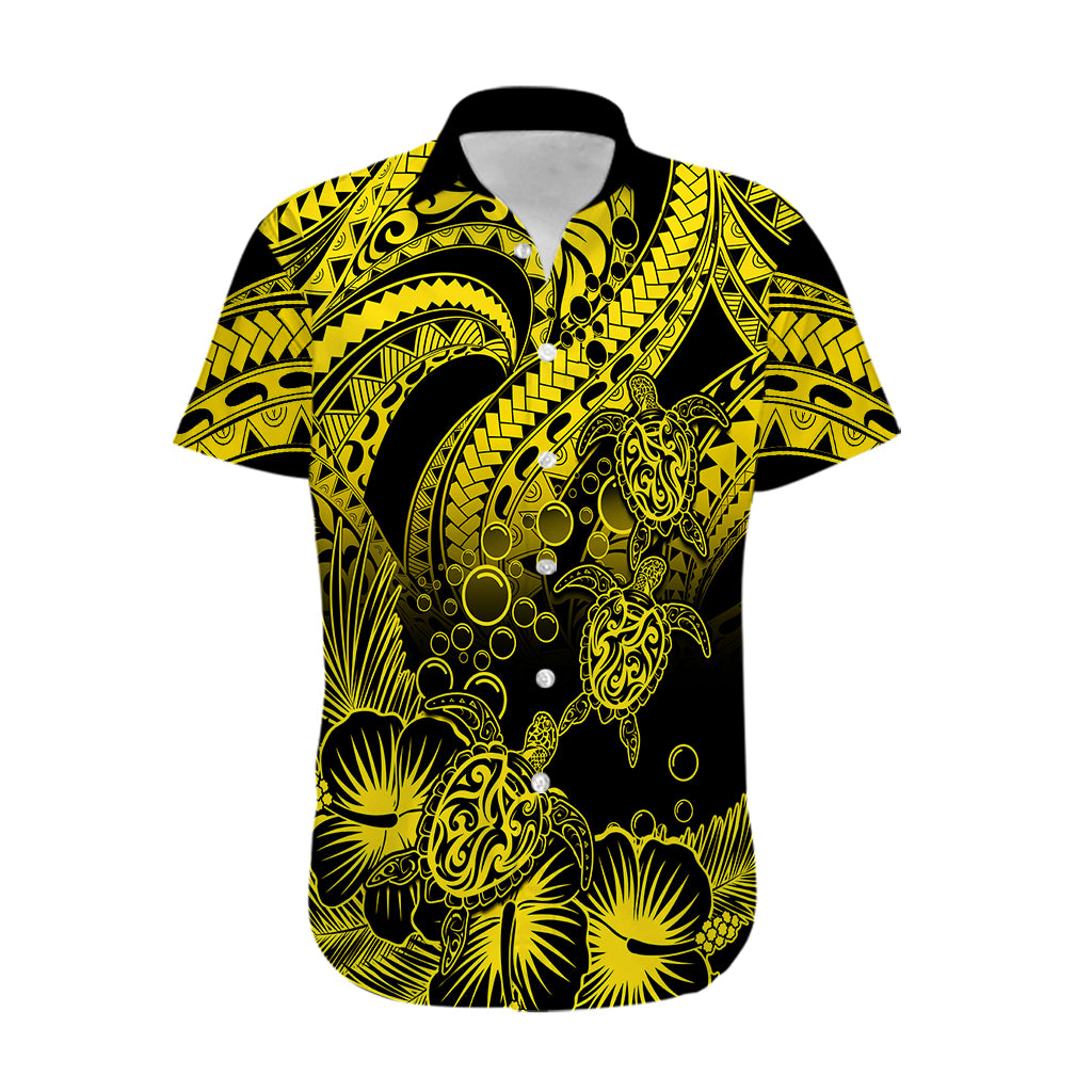 Personalised Polynesian Hawaiian Shirt Tribal Honu Turtle with Hibiscus Gold Version LT14 Gold - Polynesian Pride