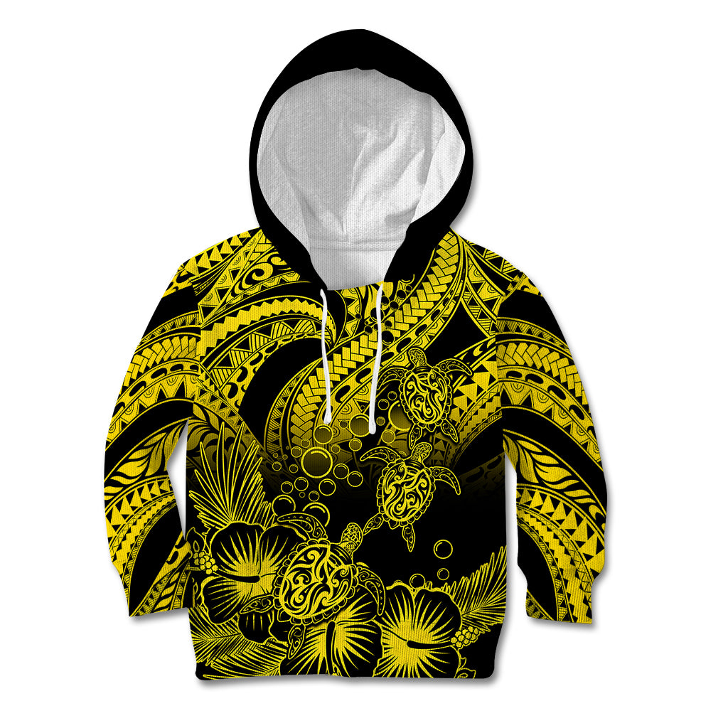 Personalised Polynesian Kid Hoodie Tribal Honu Turtle with Hibiscus Gold Version LT14 Hoodie Gold - Polynesian Pride