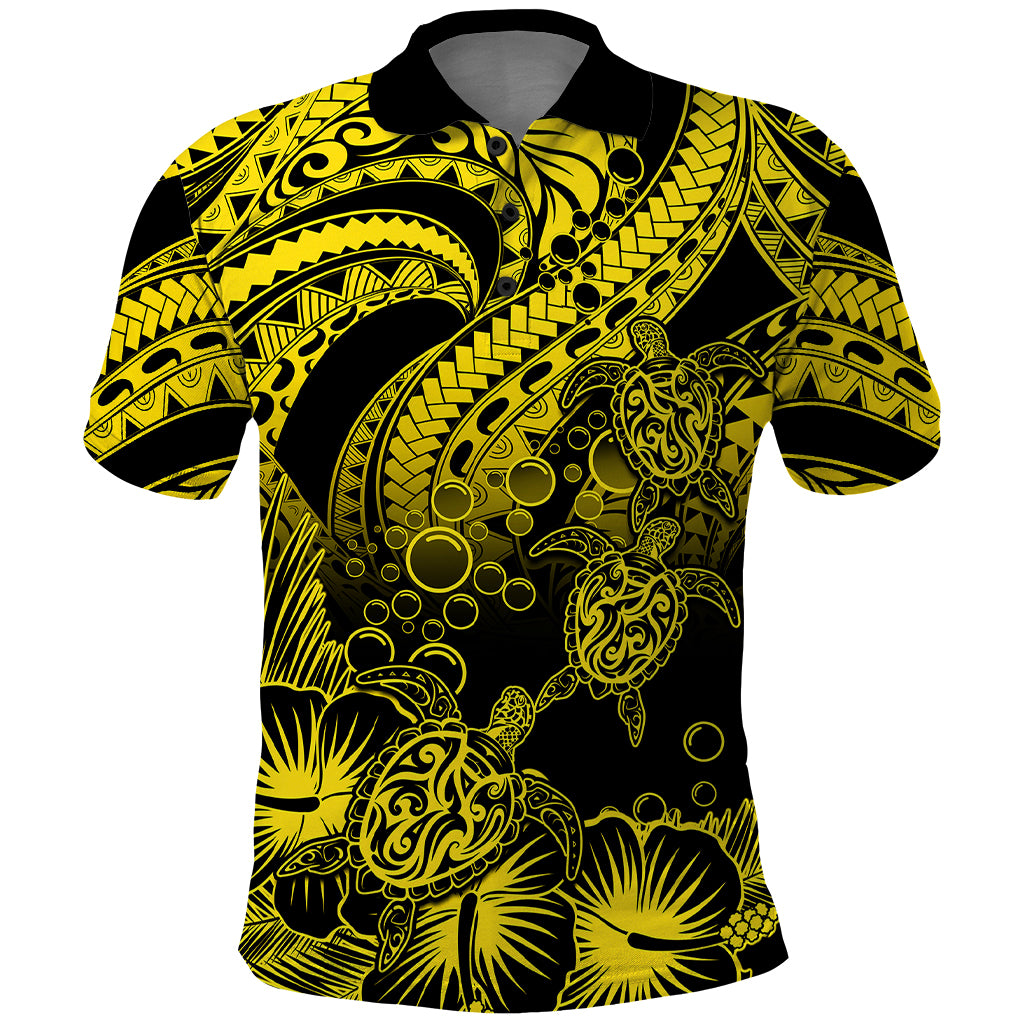 Custom Polynesian Polo Shirt Tribal Honu Turtle with Hibiscus Gold Version LT14 Gold - Polynesian Pride