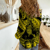 Personalised Polynesian Women Casual Shirt Tribal Honu Turtle with Hibiscus Gold Version LT14 - Polynesian Pride