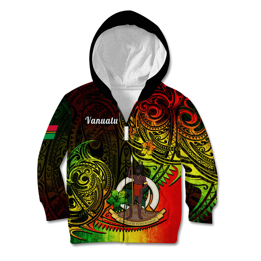 Personalised Vanuatu Kid Hoodie Reggae Polynesia Long God Yumi Stanap LT14 Zip Hoodie Reggae - Polynesian Pride