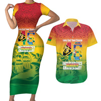 Vanuatu Indipendens Dei Couples Matching Short Sleeve Bodycon Dress and Hawaiian Shirt Yumi 46th Independence Anniversary