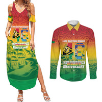 Vanuatu Indipendens Dei Couples Matching Summer Maxi Dress and Long Sleeve Button Shirt Yumi 46th Independence Anniversary LT14 Reggae - Polynesian Pride