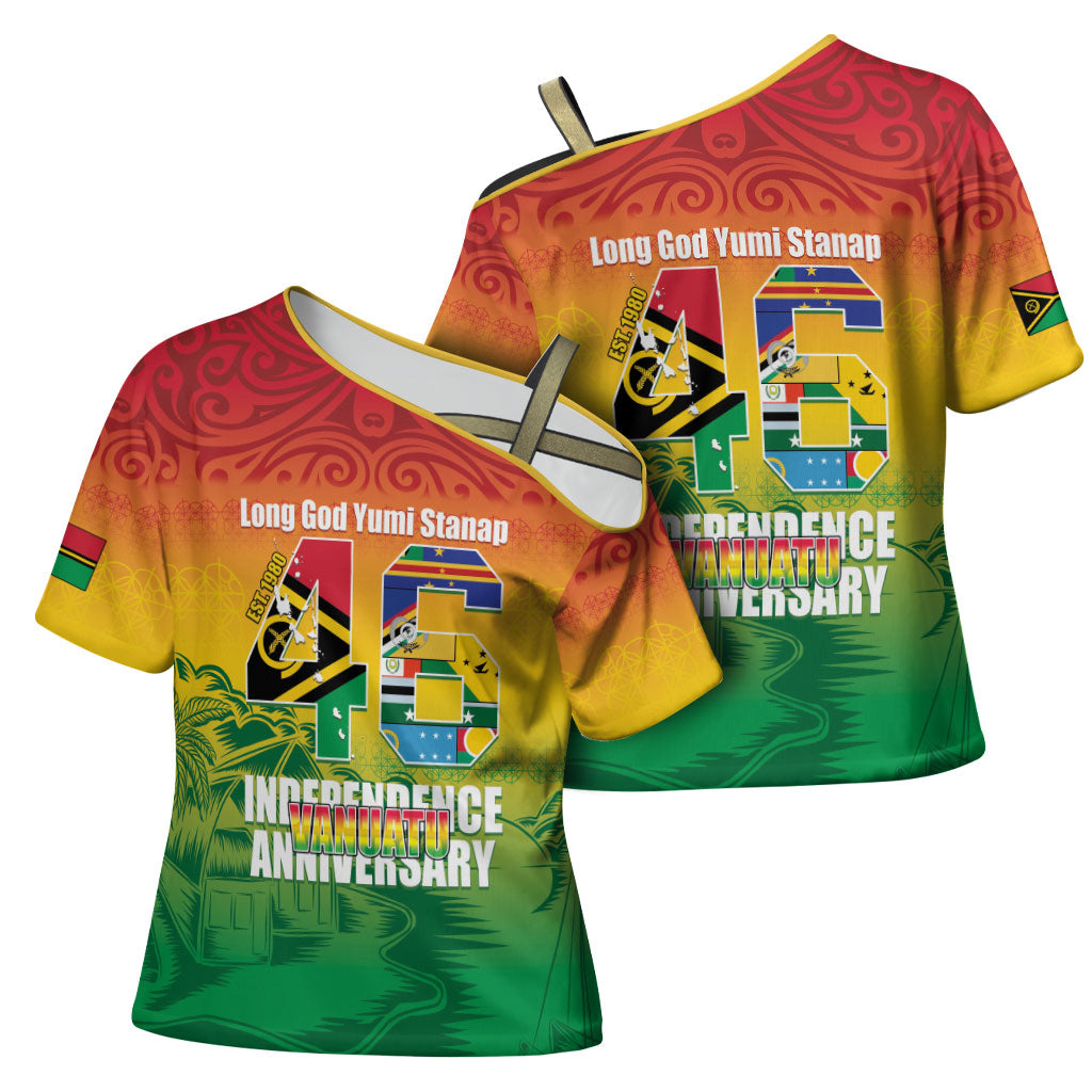 Vanuatu Indipendens Dei Cross Shoulder Shirt Yumi 46th Independence Anniversary LT14 - Polynesian Pride