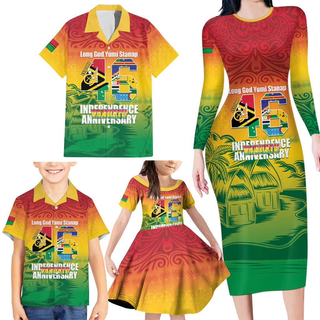 Vanuatu Indipendens Dei Family Matching Long Sleeve Bodycon Dress and Hawaiian Shirt Yumi 46th Independence Anniversary LT14 - Polynesian Pride