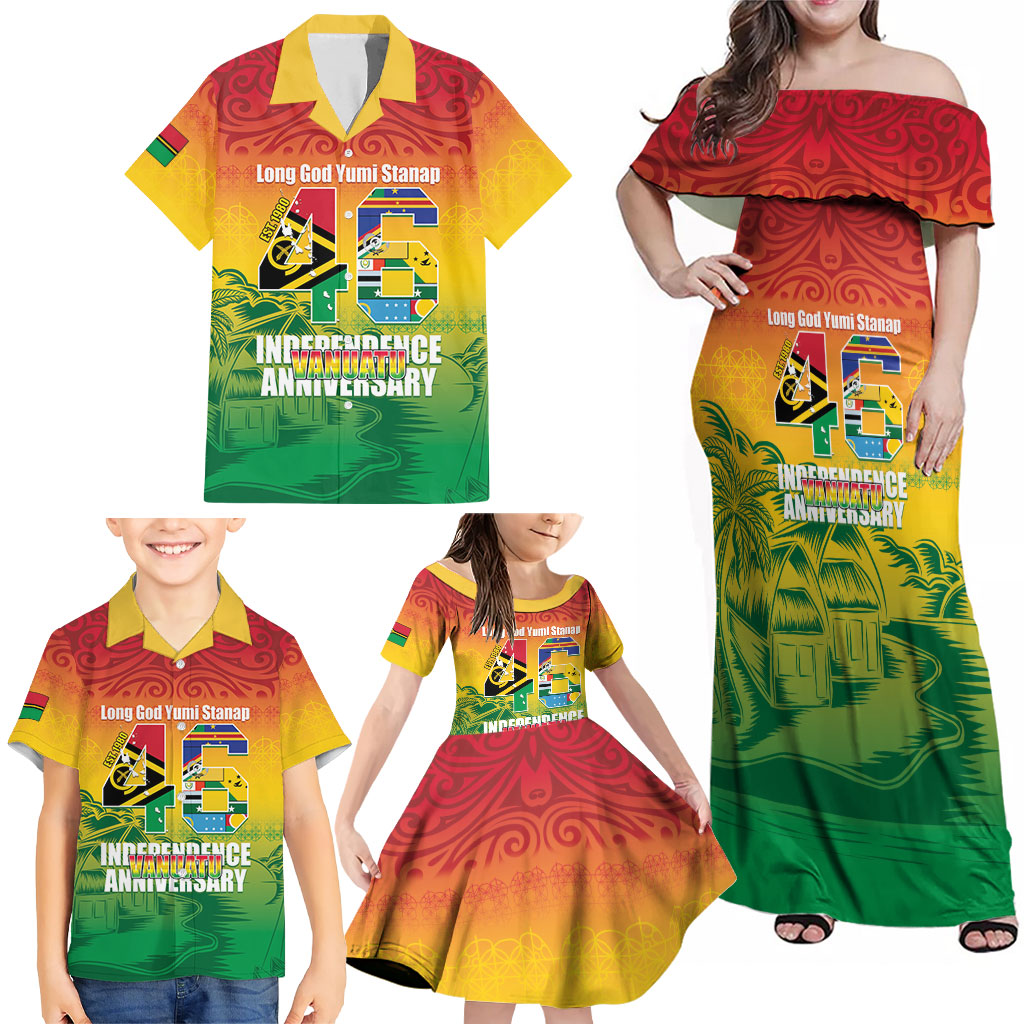 Vanuatu Indipendens Dei Family Matching Off Shoulder Maxi Dress and Hawaiian Shirt Yumi 46th Independence Anniversary LT14 - Polynesian Pride