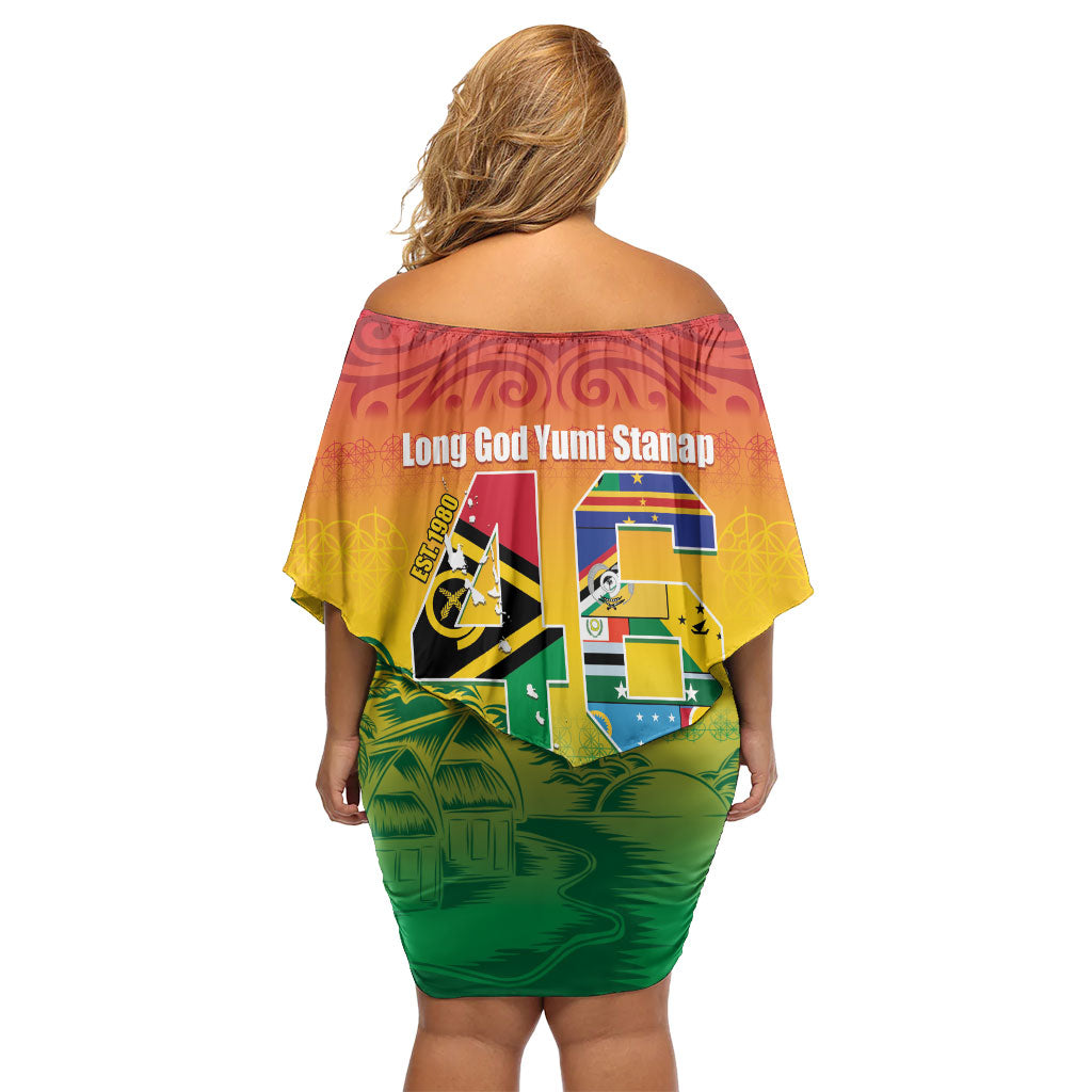 Vanuatu Indipendens Dei Family Matching Off Shoulder Short Dress and Hawaiian Shirt Yumi 46th Independence Anniversary