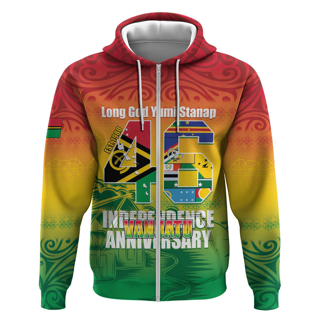 Vanuatu Indipendens Dei Hoodie Yumi 46th Independence Anniversary LT14 Zip Hoodie Reggae - Polynesian Pride