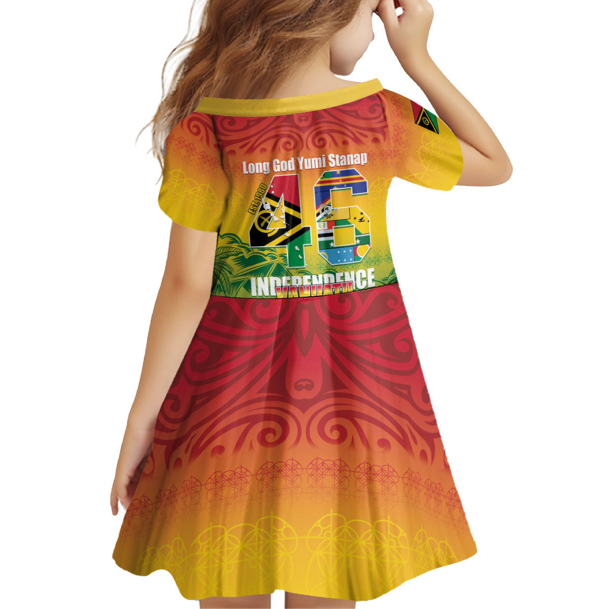 Vanuatu Indipendens Dei Kid Short Sleeve Dress Yumi 46th Independence Anniversary
