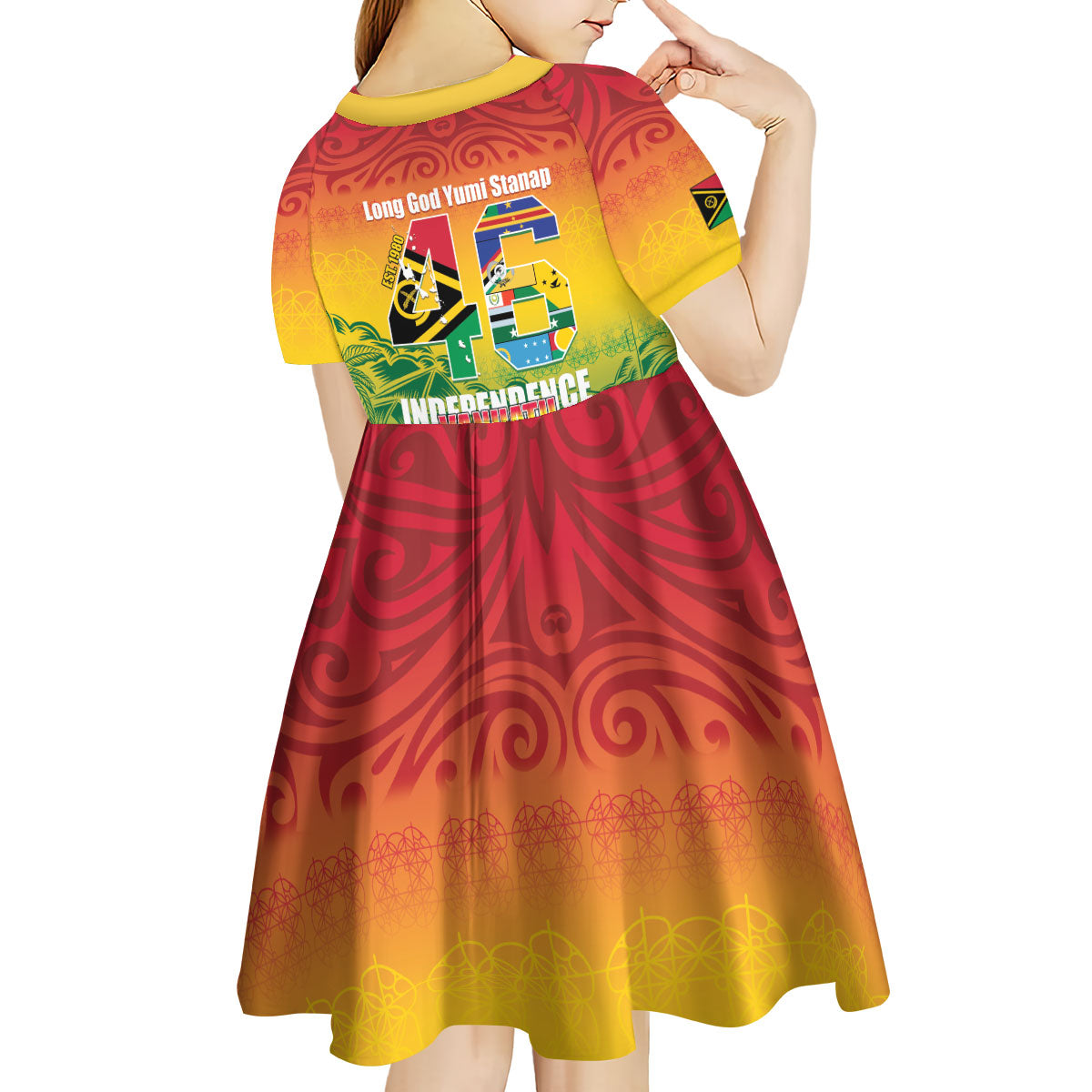 Vanuatu Indipendens Dei Kid Short Sleeve Dress Yumi 46th Independence Anniversary
