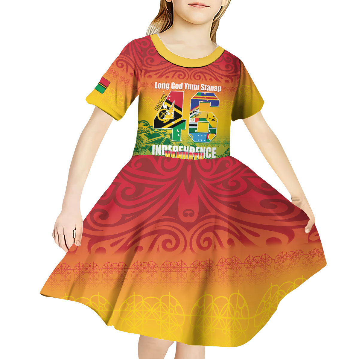 Vanuatu Indipendens Dei Kid Short Sleeve Dress Yumi 46th Independence Anniversary