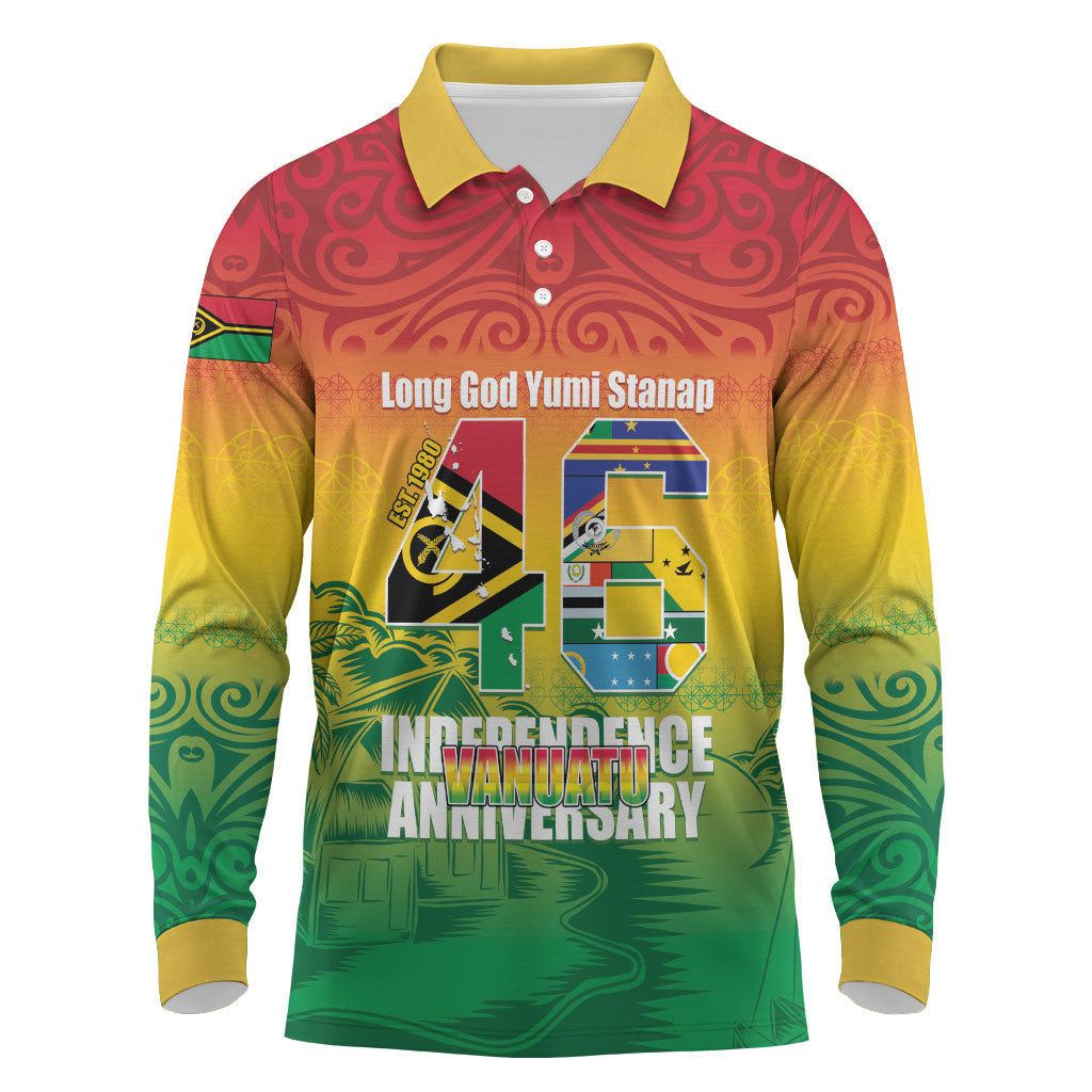 Vanuatu Indipendens Dei Long Sleeve Polo Shirt Yumi 46th Independence Anniversary
