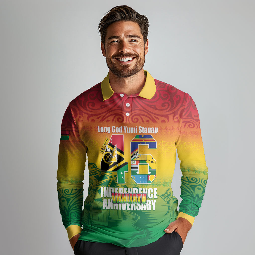 Vanuatu Indipendens Dei Long Sleeve Polo Shirt Yumi 46th Independence Anniversary