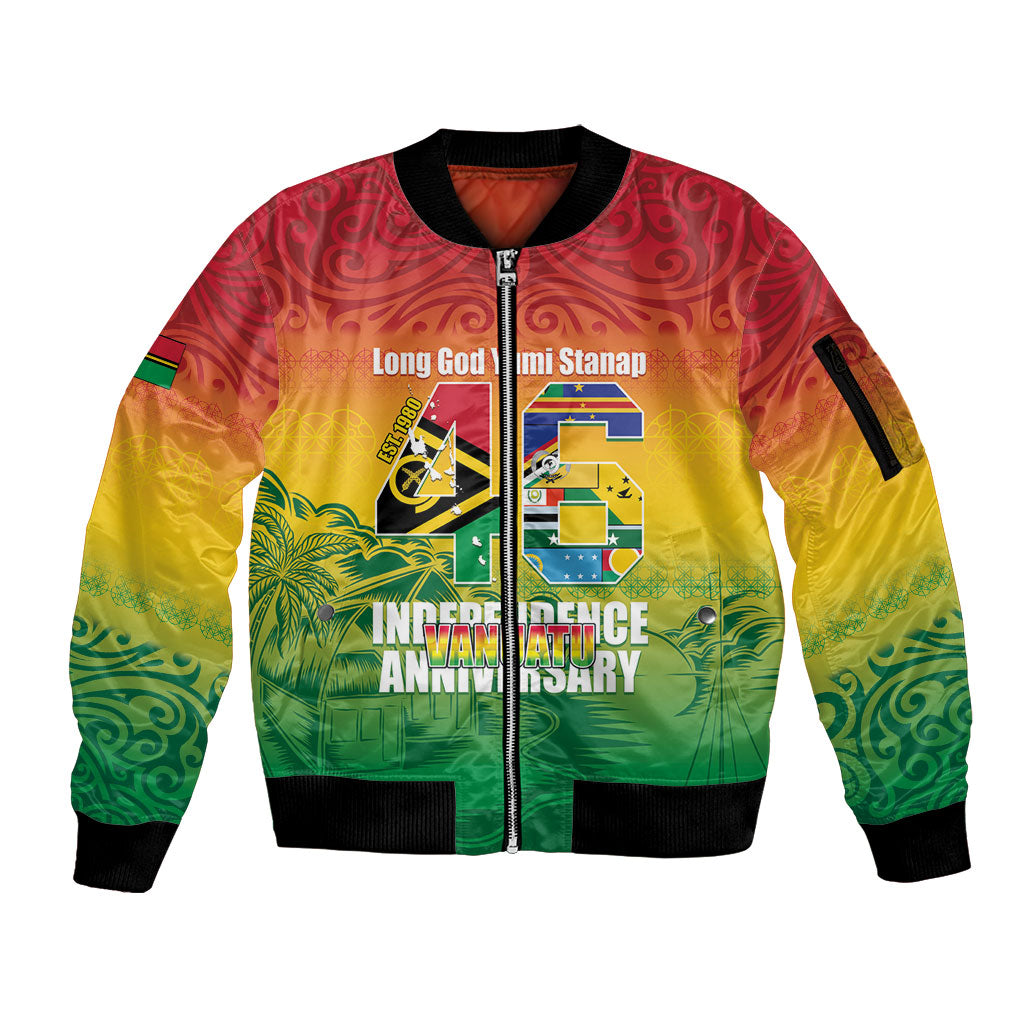 Vanuatu Indipendens Dei Sleeve Zip Bomber Jacket Yumi 46th Independence Anniversary LT14 Unisex Reggae - Polynesian Pride