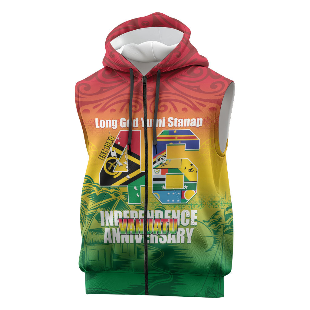 Vanuatu Indipendens Dei Sleeveless Zip Hoodie Yumi 46th Independence Anniversary LT14 Reggae - Polynesian Pride