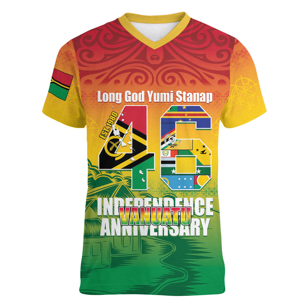 Vanuatu Indipendens Dei Women V-Neck T-Shirt Yumi 46th Independence Anniversary LT14 Female Reggae - Polynesian Pride