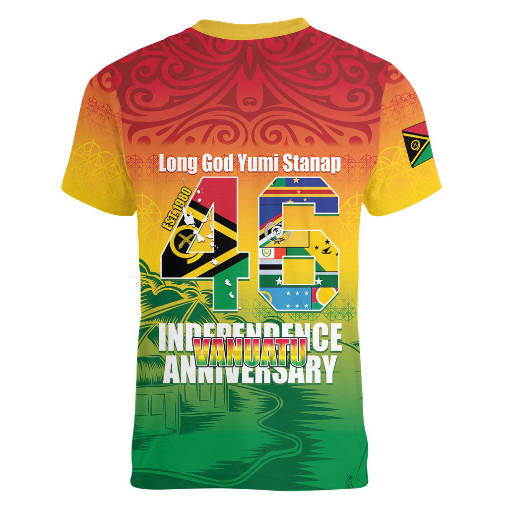 Vanuatu Indipendens Dei Women V-Neck T-Shirt Yumi 46th Independence Anniversary LT14 - Polynesian Pride