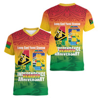Vanuatu Indipendens Dei Women V-Neck T-Shirt Yumi 46th Independence Anniversary LT14 - Polynesian Pride