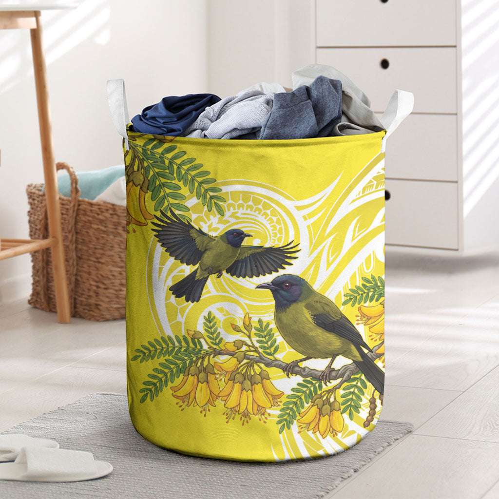 Bellbird New Zealand Laundry Basket Korimako Kowhai Maori Pattern LT14 Yellow - Polynesian Pride