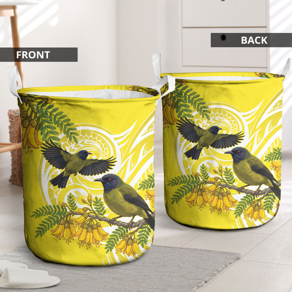 Bellbird New Zealand Laundry Basket Korimako Kowhai Maori Pattern LT14 - Polynesian Pride