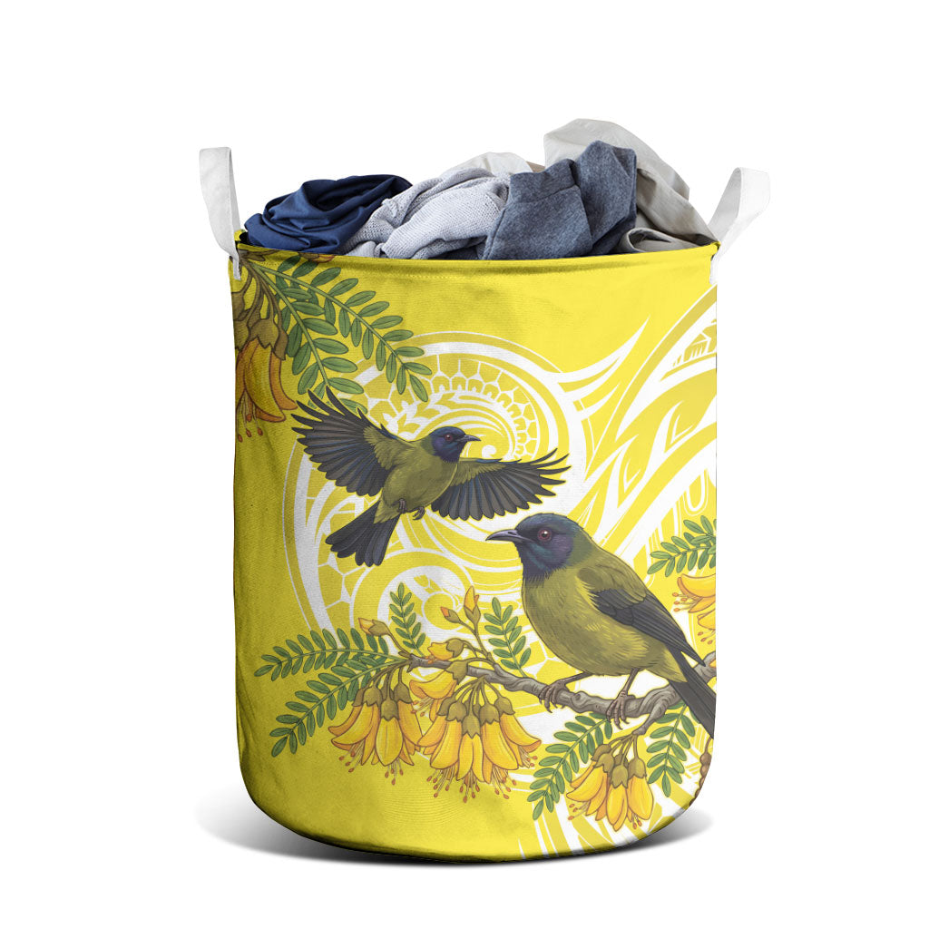 Bellbird New Zealand Laundry Basket Korimako Kowhai Maori Pattern LT14 - Polynesian Pride