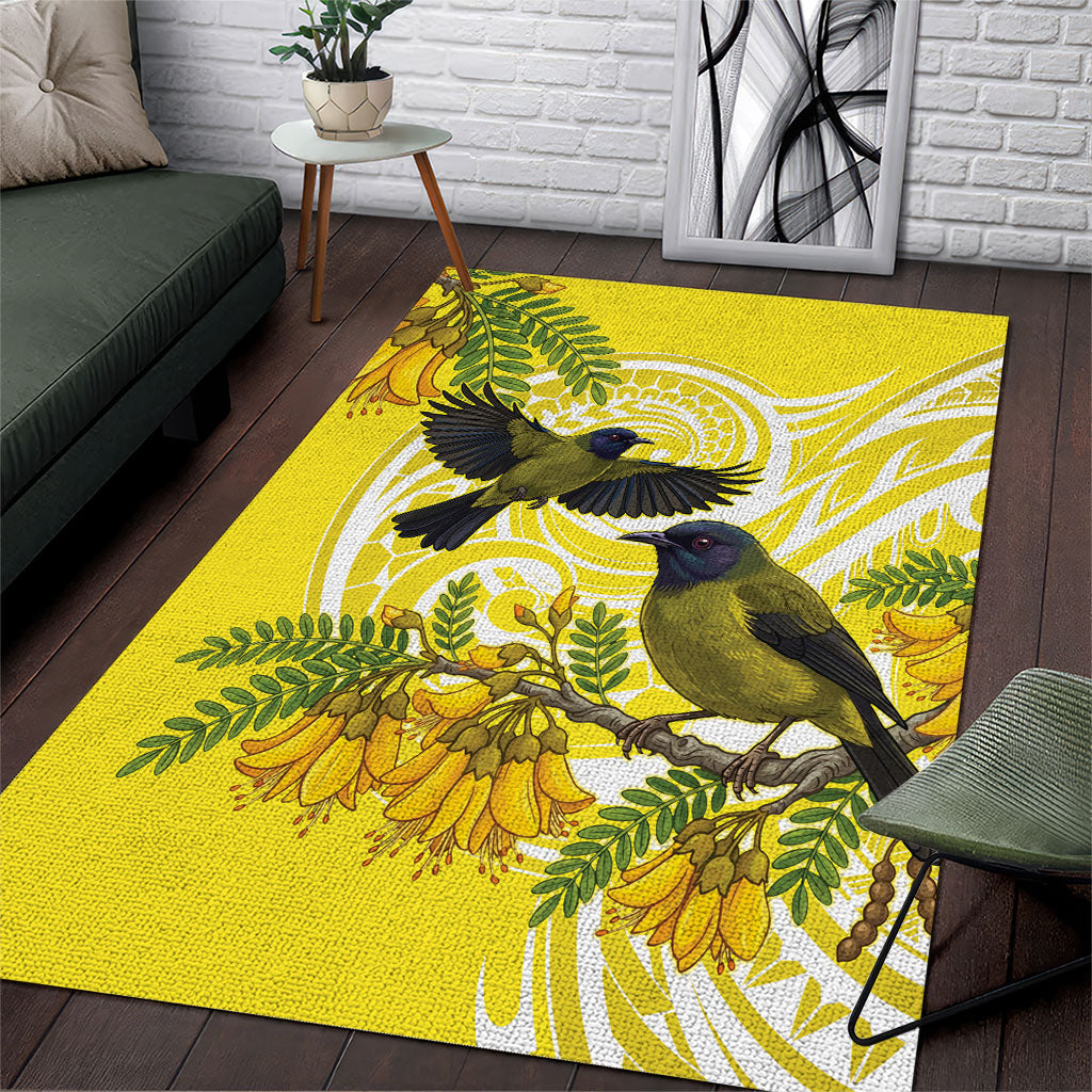 Bellbird New Zealand Area Rug Korimako Kowhai Maori Pattern LT14 Yellow - Polynesian Pride