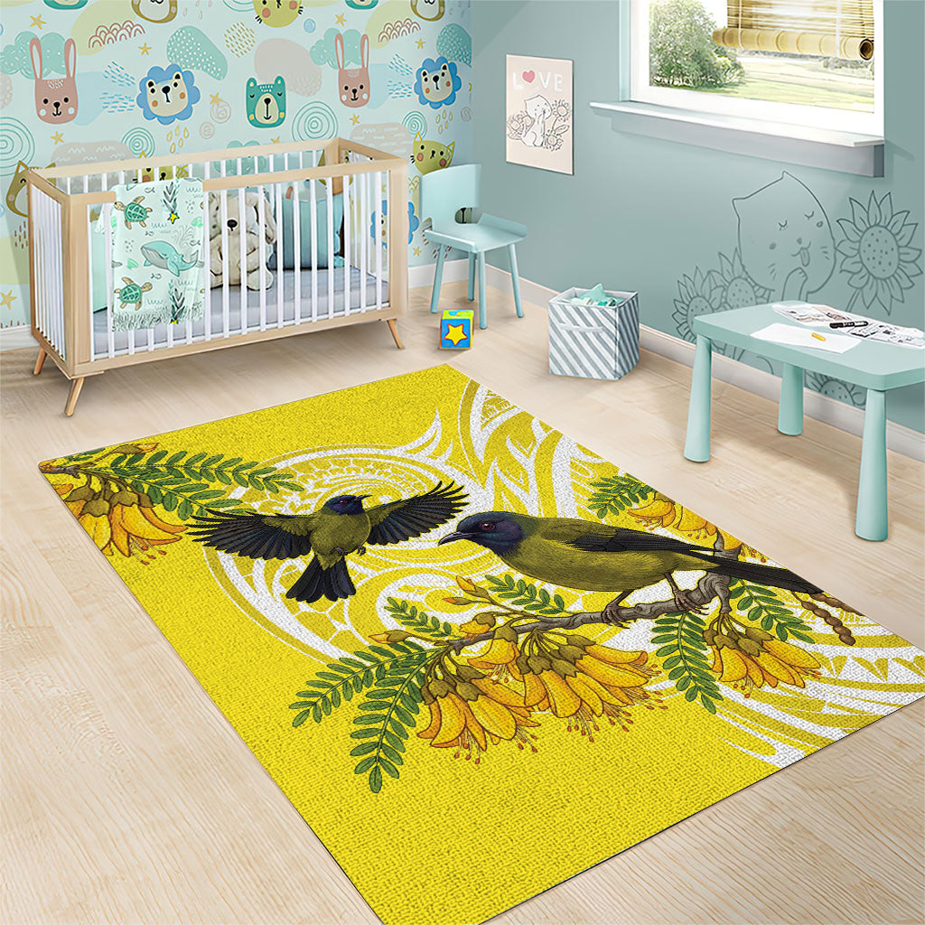 Bellbird New Zealand Area Rug Korimako Kowhai Maori Pattern LT14 - Polynesian Pride