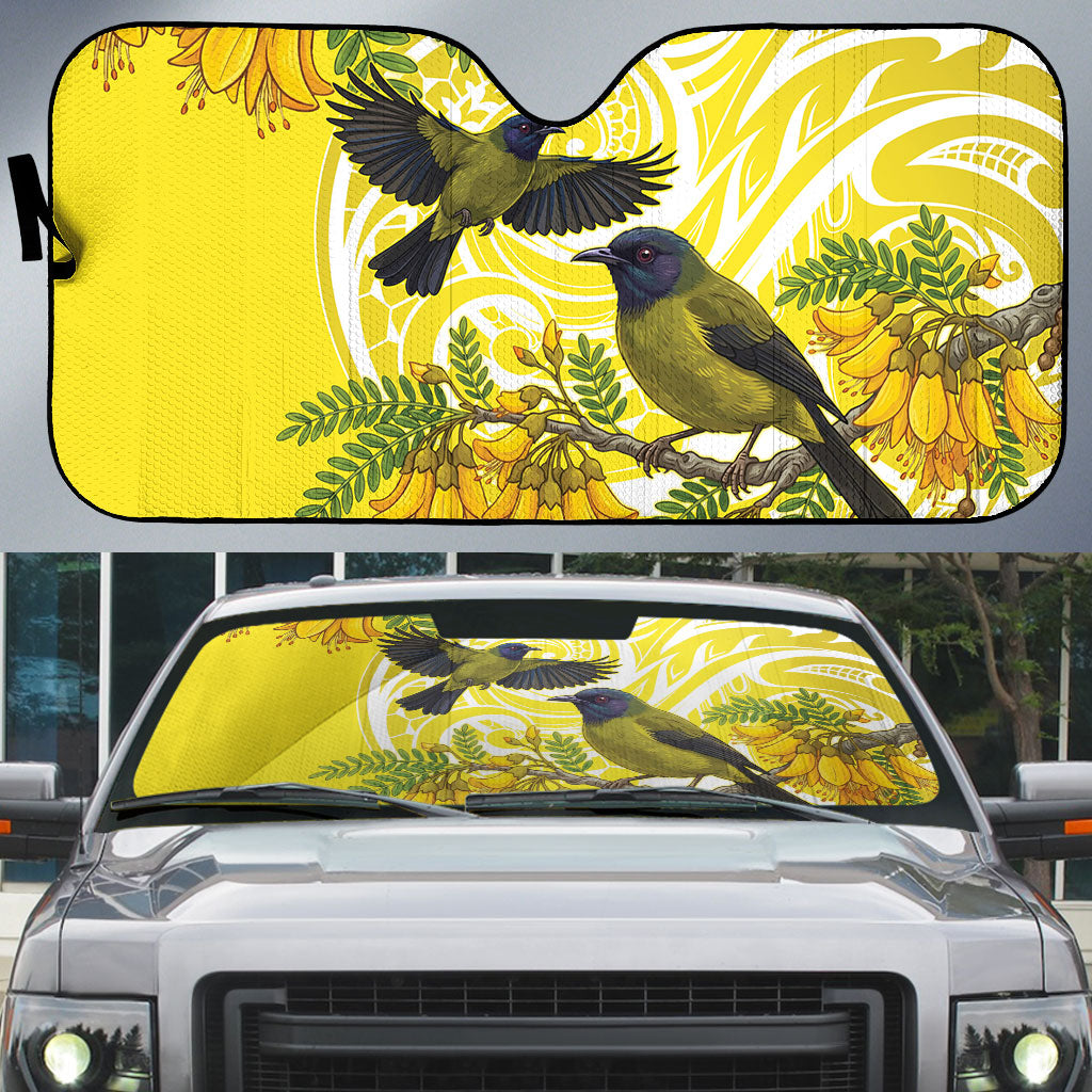 Bellbird New Zealand Auto Sun Shade Korimako Kowhai Maori Pattern LT14 Yellow - Polynesian Pride