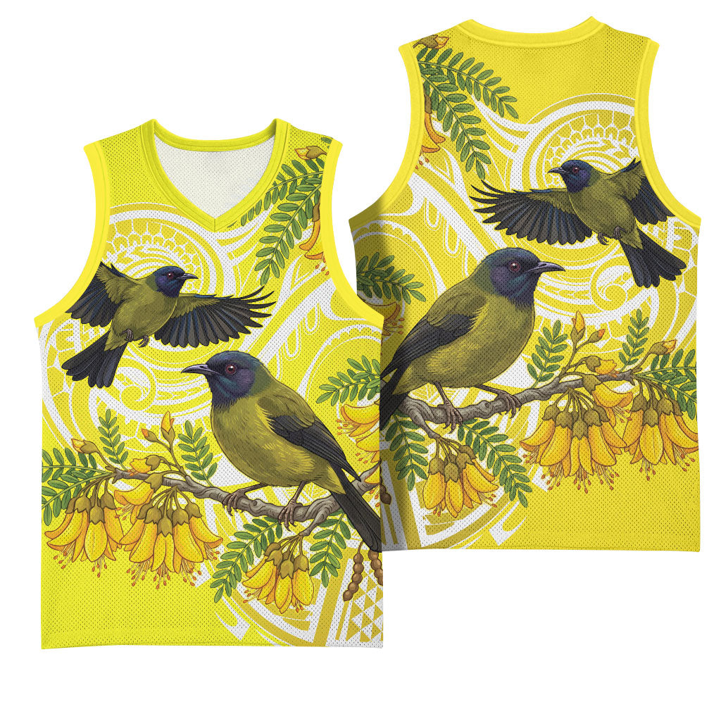 Bellbird New Zealand Basketball Jersey Korimako Kowhai Maori Pattern LT14 - Polynesian Pride