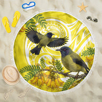 Bellbird New Zealand Beach Blanket Korimako Kowhai Maori Pattern LT14 One Size 150cm Yellow - Polynesian Pride