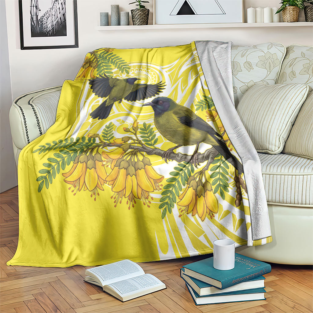 Bellbird New Zealand Blanket Korimako Kowhai Maori Pattern LT14 Yellow - Polynesian Pride