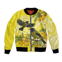 Bellbird New Zealand Bomber Jacket Korimako Kowhai Maori Pattern LT14 Unisex Yellow - Polynesian Pride