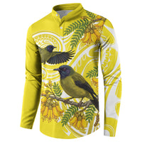 Bellbird New Zealand Button Sweatshirt Korimako Kowhai Maori Pattern LT14 - Polynesian Pride