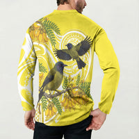 Bellbird New Zealand Button Sweatshirt Korimako Kowhai Maori Pattern LT14 - Polynesian Pride