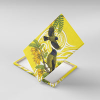 Bellbird New Zealand Canvas Wall Art Korimako Kowhai Maori Pattern LT14 With Frame Yellow - Polynesian Pride