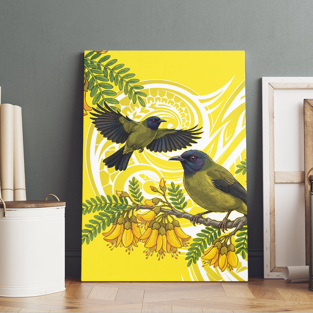 Bellbird New Zealand Canvas Wall Art Korimako Kowhai Maori Pattern LT14 - Polynesian Pride