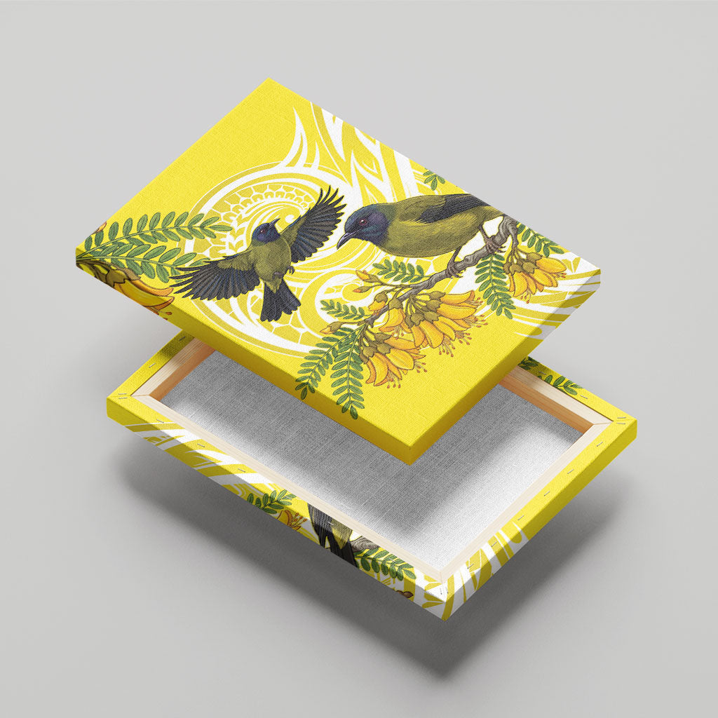 Bellbird New Zealand Canvas Wall Art Korimako Kowhai Maori Pattern LT14 - Polynesian Pride
