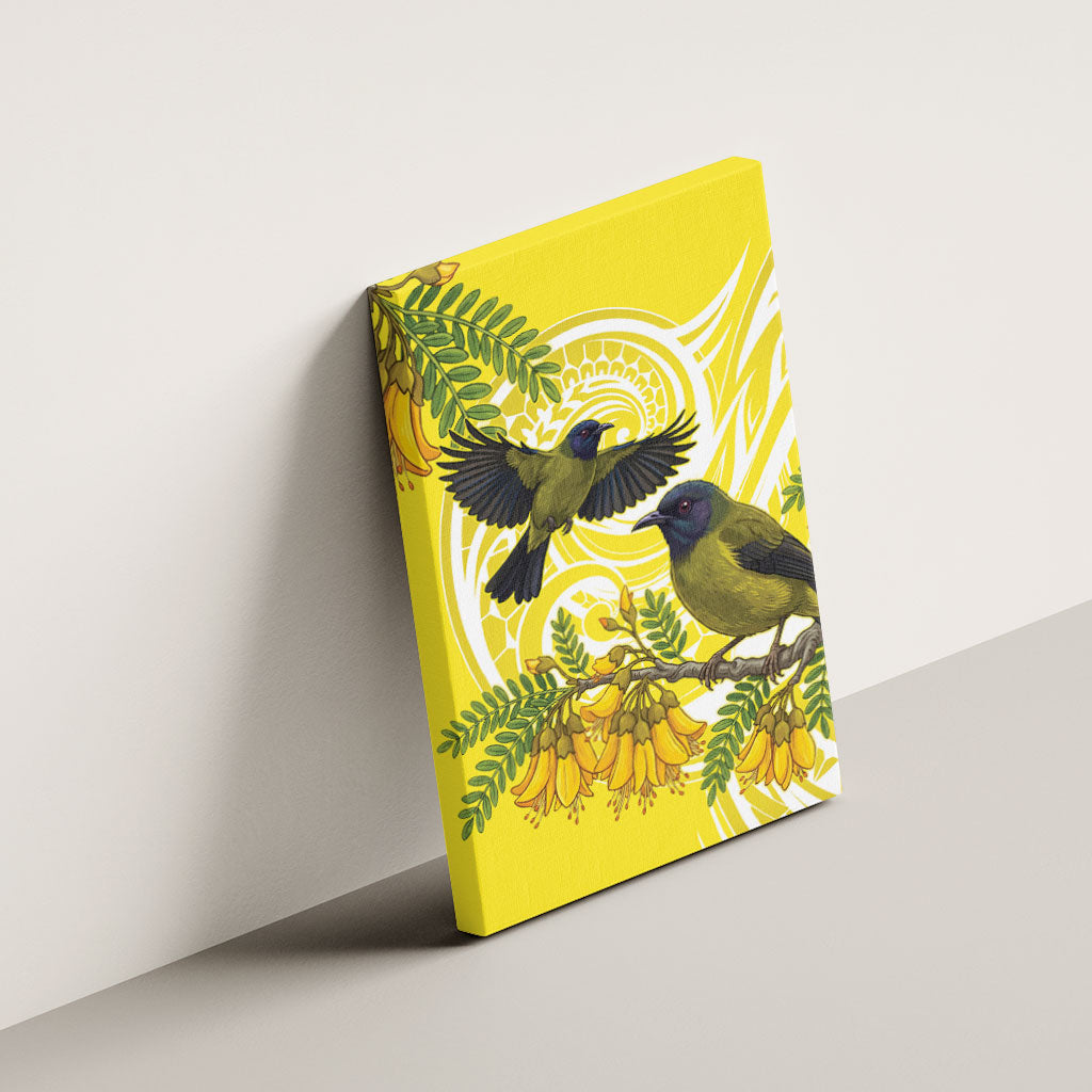 Bellbird New Zealand Canvas Wall Art Korimako Kowhai Maori Pattern LT14 - Polynesian Pride