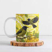 Bellbird New Zealand Ceramic Mug Korimako Kowhai Maori Pattern LT14 Yellow - Polynesian Pride