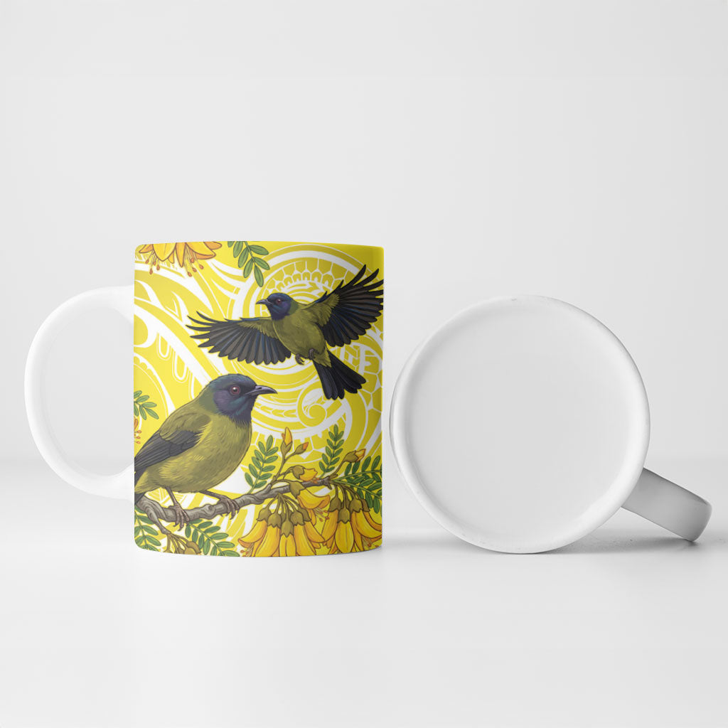 Bellbird New Zealand Ceramic Mug Korimako Kowhai Maori Pattern LT14 - Polynesian Pride